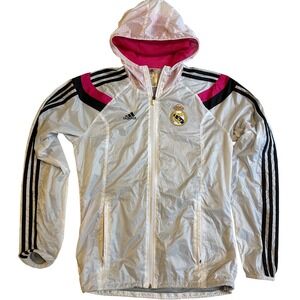 Adidas Jacket Womens XS White Pink Real Madrid Glanz Anthem Windbreaker Full Zip